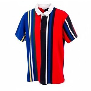 J Crew Mens Knit Polo Shirt XL Multicolor Stripe Short Sleeve Colorblock Rugby